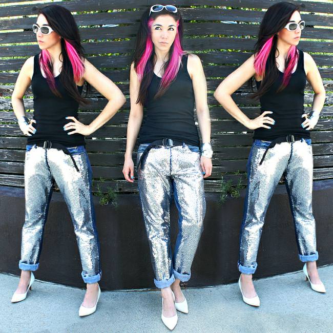 No Sew Sequin Boyfriend Jeans